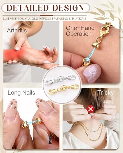 GEMQUEEN Magnetic Necklace Clasps and Closures with Double Lobster Clasp : 14K Gold Plated Magnet Jewelry Layering Clasps for Necklaces Multi Magnets Bracelet Helper Necklace Extenders 4PCS - color: 14K Gold Plated -4PCS