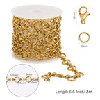 SMYHTGLIF 6.5 Feet Unwelded Round Circle Bulk Rolo Chain for Jewelry Making Gold Plated Stainless Steel Jewelry Making Chain Supplies with Lobster Clasps and Open Jump Rings - color: Circle Gold