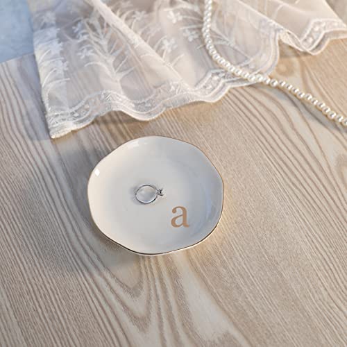 HOME SMILE Initials Ring Dish Jewery Tray with Personalized A-Monogrammed Engagement Wedding Gifts for Friends,Sister,Birthday Christmas Gifts for Women,Ceramic White - style: a