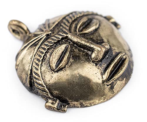 TheBeadChest Round African Brass Mask Pendant (58x62mm): Genuine West African Mask Design for DIY Jewelry & Necklaces - color: Brass, size: Medium (58x62mm)