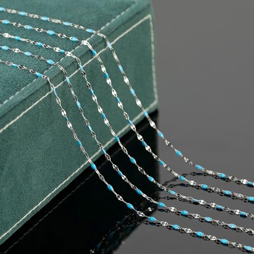 UMAOKANG 5 Meters Silver Chains for Jewelry Making Stainless Steel Necklace Chains Bulk Blue Oil Drip Craft Chain Spool Jewelry Supplies - color: Steel-Blue