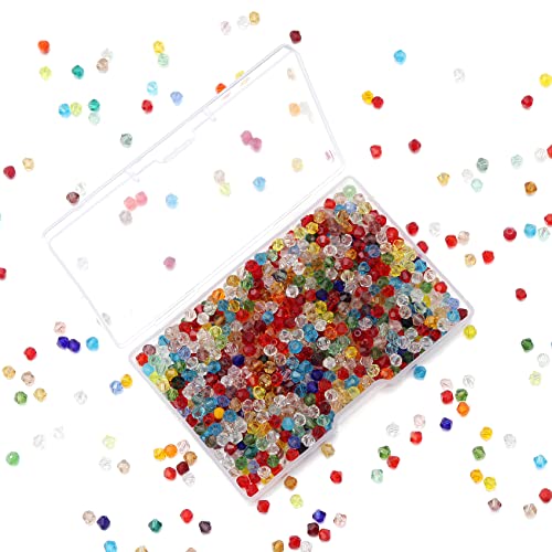 1000pcs Crystal Glass Beads 4mm Bulk Faceted Bicone Spacer Beads for DIY Jewelry Making - color: MIX, size: 4mm