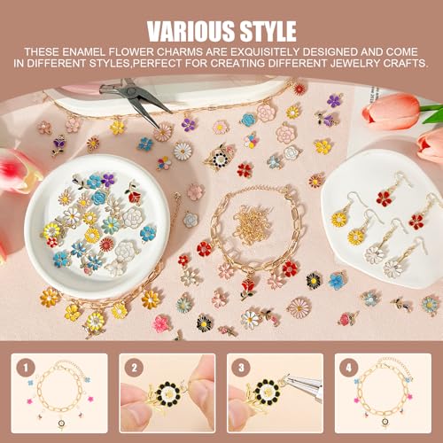 352 Pcs Assorted Charms for Jewelry Making,Mixed Enamel KC Gold Alloy Letter Pendants,Wholesale Bulk Jewelry Charms for DIY Necklace Bracelet Earring and Crafting - style: A7:Flower Charms-270Pcs Kit