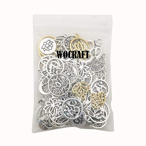 100g(80pcs) Craft Supplies Antique Silver Yoga OM Lotus Flower Charms for Jewelry Making Crafting Findings Accessory for DIY Necklace Bracelet (M294) - color: M294