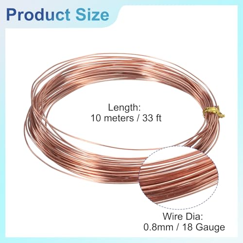 uxcell Pure Copper Wire 99.99% 20 Gauge 0.8mm 10m/33 ft Tarnish Resistant | Soft Craft Copper Wire Jewelry Wire for Jewelry Making Beading DIY Crafts Supplies,Copper - size: 20 Gauge 0.8mm