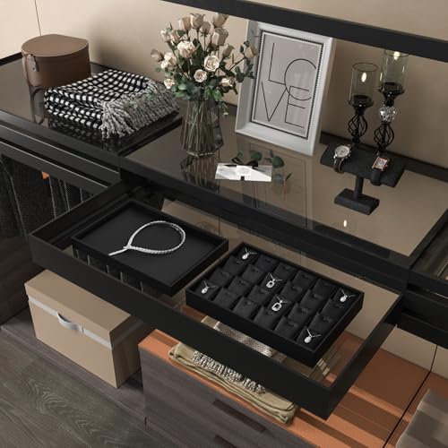 Stackable Jewelry Organizer Tray Premium PU Leather 24 Grid Jewelry Display Tray Trinket Earring Ring Organizer - style: 24 Grids