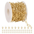SMYHTGLIF 16.4 Feet Gold Round Wire Paperclip Jewelry Making Chains Roll Stainless Steel Chain Bulk for Jewelry Making - color: Ellipse Gold