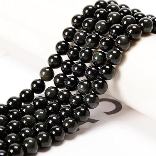 100pcs Natural Stone Beads 8mm Black Obsidian Round Genuine Real Stone Beading Loose Gemstone Hole Size 1mm DIY Charm Smooth Beads for Bracelets Necklaces Earrings Jewelry Making Crafts - color: Black Obsidian