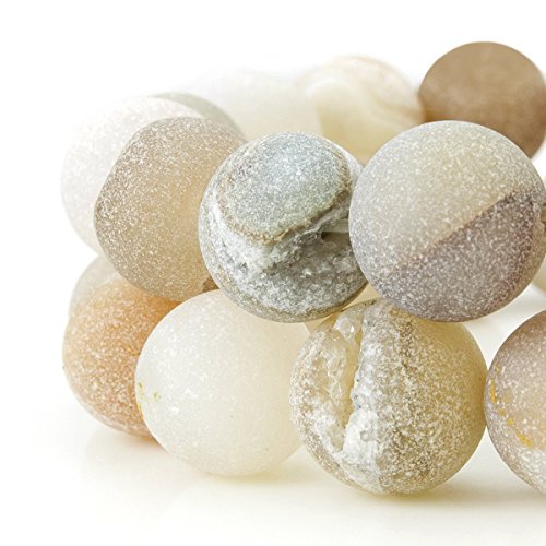 RUBYCA Round Dyed Electroplated Druzy Agate Quartz Crystal Gemstone Beads (1 Strand, Nude, 6mm) - color: Nude Color, size: 6mm