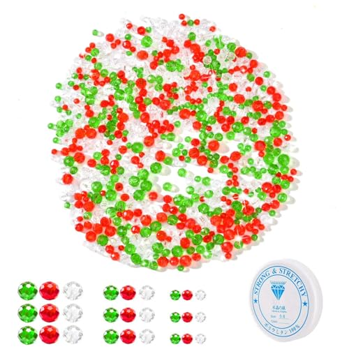 Christmas Beads, 750pcs Christmas Crystal Beads Christmas Red Green White AB for DIY Christmas Necklace Bracelet Earring and Decorations 4mm/6mm /8mm (Christmas Colorful)