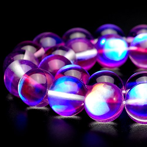 RUBYCA Round Moonstone Crystal Glass Beads Aura Iridescent for Jewelry Making (1 Strand, 10mm, Purple) - color: Dark Purple, size: 10mm