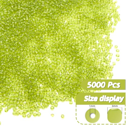 Light Green Glass Seed Beads 5000 Pcs, 3mm Small Craft Pony Beads Bulk for Bracelets, DIY Necklace Ring Waist Chain - color: Light Green