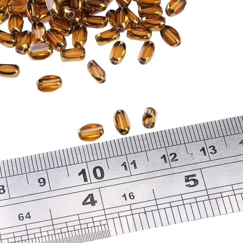 Glass Rice Beads Clear Brown 4x6mm 50pcs Faceted Oval Golden Edge Crystal Loose Beads for DIY Craft Jewelry Making - color: Clear Brown