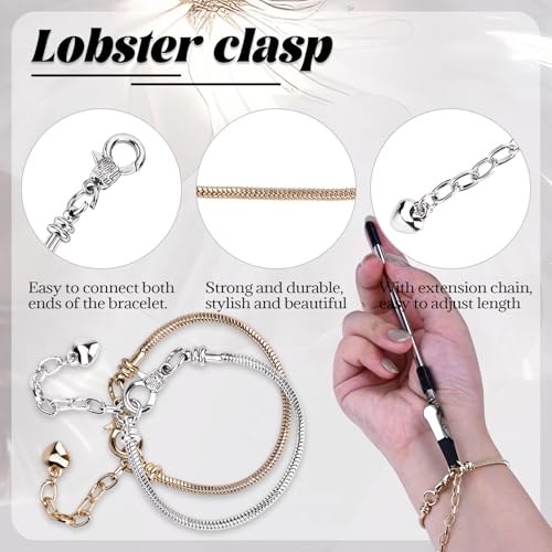 16 Pcs Snake Chain Charm Bracelet Adjustable Bangle Bracelets with Heart Lobster Clasp Extender Adjustable DIY Bracelet Chain for Women DIY Jewelry Making Supplies 7.87" - color: silver gold
