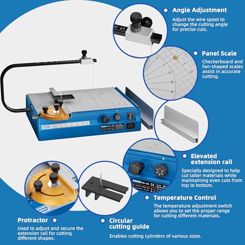 Hot Wire Foam Cutter, Foam Cutting Worktable with Elevated Extension Rail, Hot Wire Cutting Tool for EVA, Sponge, KT board, Insulation panels, Polystyrene Foam Various Thermoplastic Materials Blue - color: Blue