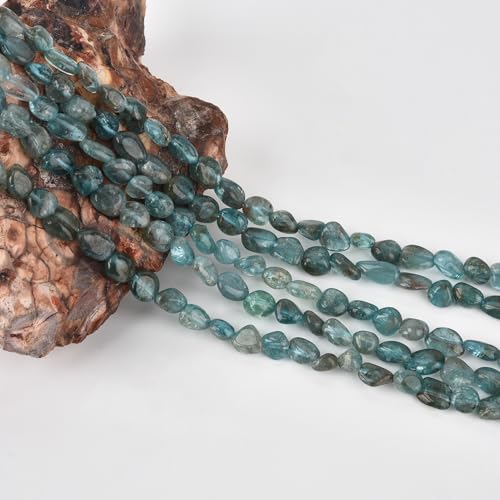 HAAMIIQII Natural Green Apatite Pebble Stone 5-8mm Small Irregular Freeform Tumbled Loose Gemstone Beads for Jewelry Making Strand 15 Inch (45-50pcs) - color: Green Apatite