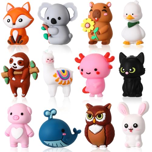 Watersay 12 Pcs 3D Silicone Focal Beads Pens Beads Bulk for Beadable Keychain DIY Crafts Necklace Bracelet Phone Chain Charms Jewelry Making (Animals B) - style: Animals B
