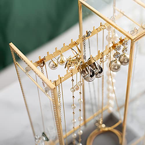 Glass Necklace Organizer Holder, Jewelry Organizer Necklace Holder with Hanging Hooks, Glass Necklaces Display Case for Storage Rings Earrings - style: Necklace Organizer
