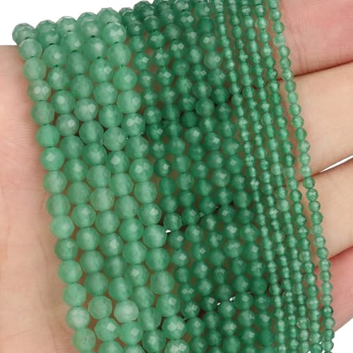 Song Xi 180pcs 2mm Natural Green Aventurine Gemstone Beads Faceted Round Loose Stone Beads for Jewelry Making (1 Strand) - color: Green Aventurine, size: 1.9-2.4mm