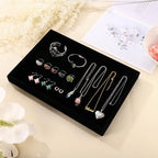 2 Pcs 13.8" x 9.5" Velvet Jewelry Tray Jewelry Display Tray, Stackable Empty Plate Trays for Earrings Necklaces Bracelet Rings Display Showcase - Black - color: Black, size: Flat Tray 13.8"x9.5"