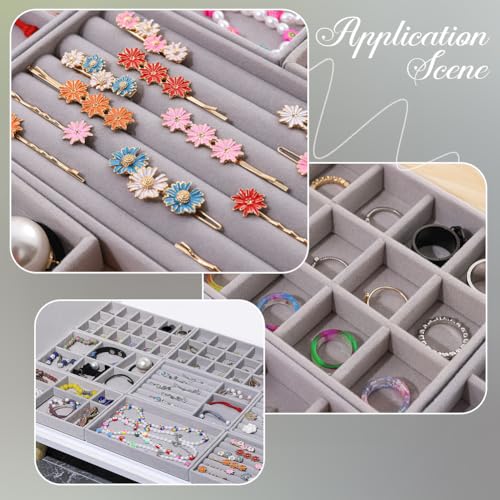 2Pcs 5 x 8.3 Inch 18 Grid Jewelry Tray Drawer Insert Velvet Earring Organizer Display Case Storage with Removable Divider Container Box for Rings Watch Necklace Trinket Holder Showcase Gray - style: Gray 18 Grids