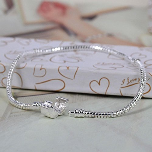 RUBYCA 5pcs 6.7" White Silver Plated Clasp European Snake Chain Charm Bracelet fit Charm Beads DIY - color: White Silver, size: 17 CM