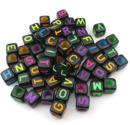 1000pcs Mixed Acrylic Letter/Alphabet “A-Z”Cube Beads for DIY Craft (Black with Color Letter 6x6x6mm) - color: Black with Color Letter 6x6x6mm