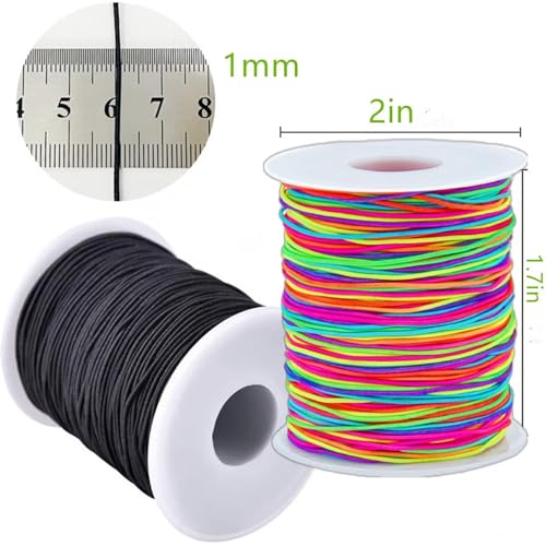 Elastic Jewelry Thread, 1mm Braided Thread, Used for Making Bracelets, Necklaces, DIY Crafts, Each roll 50 Meters, 4 Rolls 200 Meters (2 Black+2 Color) - color: 2 Black+2 Colorful