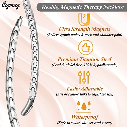 Titanium Necklace for Men Women - Magnetic Necklace Stainless Steel Ultra Strength Magnets - with Adjustable Sizing Tool and Present Box - color: Silver