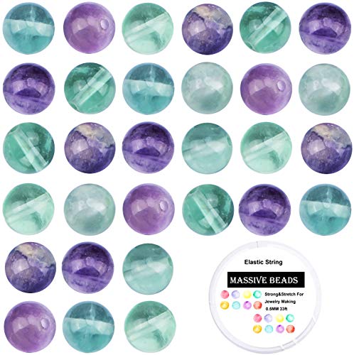 100Pcs Natural Crystal Beads Stone Gemstone Round Loose Energy Healing Beads with Free Crystal Stretch Cord for Jewelry Making (Flourite, 6MM) - color: Flourite, size: 6MM