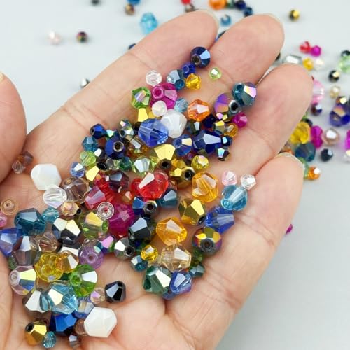 600pcs 3mm Bicone Crystal Glass Beads Faceted Bicone Crystal Beads Bulk Glass Spacer Beads for Bracelets Necklace Pendants Earrings DIY Jewelry Craft Making(Gold Yellow AB) - color: Gold Yellow AB, size: 3mm
