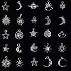 Mixed Moon and Star Charms Pendants Necklace Earrings Bracelet Charms DIY for Crafting, Jewelry Making Accessory - color: Silver 50pcs