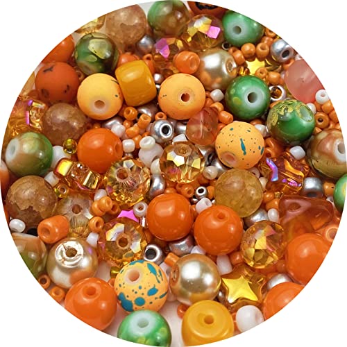 Assorted Glass Resin Beads Multi Size Colors Smooth Cracked Gravel Millet Spacer Beads for Bracelets Necklace Earring DIY Jewelry Making Craft(Orange Series) - color: Orange Series