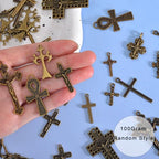 stino 100 Gram Metal Charms for Jewelry Making, Silver & Gold Plated, Bulk Pack for Bracelets, Necklaces, Crafts - color: Cross Bronze