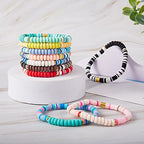Ornaland Heishi Surfer Bracelets Set Polymer Clay Heishi Beads Stretch Bracelets Multi-Layer Stackable Friendship Bracelets Bohemia Summer Beach Jewelry for Women - color: Colorful-4