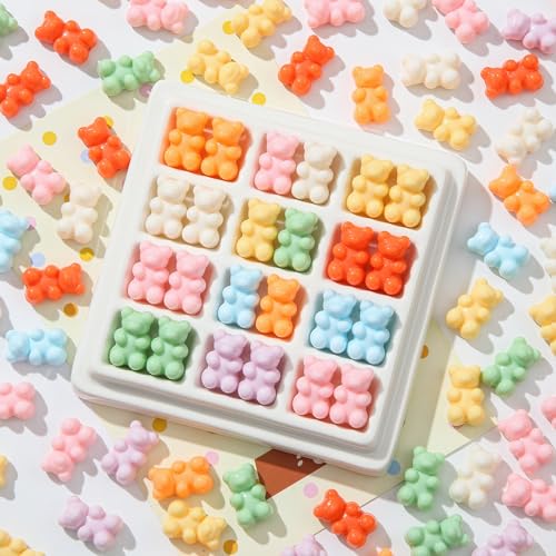 200pcs Bear Beads Colorful Gummy Bears Color Acrylic Beads for Necklace Bracelet Key Chains Jewelry DIY Craft Making(Bear-1) - color: bear-1