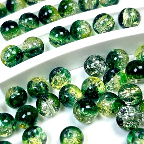 200pcs Crackle Glass Beads, 8mm Crystal Bead for Jewelry Making, Green Round Spacer Glass Crackle Beads, Crafts Crystal Beads Bulk Loose Beads for DIY Craft Earring Necklace Bracelet Jewelry - color: green-yellow, size: 8mm