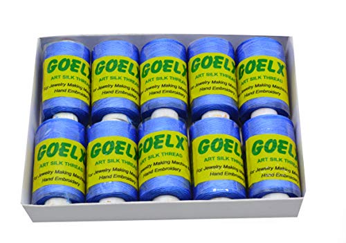 Goelx Silk Thread by Shade No for Jewelry, Tassel Making, Embroidery, Crafts, Shiny Soft Thread Spools - Blue - 50 - color: Blue - 50