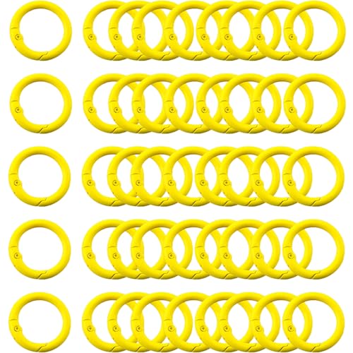 Carabiner Clip 48Pcs Yellow Metal Key Ring Clip Circle Keychain Rings Bulk Spring O Ring Round Cute Carabiner Spring Snap Hook Key Chain Clips for DIY Keychain Bag Charm Handbag Purse Dog - color: Yellow