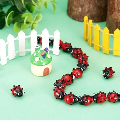 Cheriswelry 20pcs/Strand Red Ladybug Handmade Lampwork Beads Cute Animal Insect Loose Spacer Beads Ornament Charms 12~14mm Hole: 1~2mm for DIY Craft Earring Bracelet Necklace Jewelry Making - color: Ladybug-Red