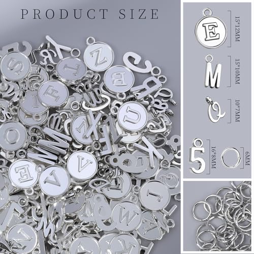LEOBRO Letter Charms, 376 Pcs Silver Charms for Keychain Making, Bracelet Necklace Charm & Jump Rings, Jewelry Making Supplies, Silver - color: Silver