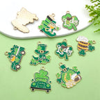 18pcs Alloy enamel green Irish Festival St. Patrick's Day clover carriage beer glass Jewelry Making DIY Keychain Earrings Pendant Various Design Charms for Jewelry Making Bracelets Necklace(SN1086) - color: SN1086