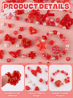 150PCS Valentine's Day Acrylic Pastel Beads for Jewelry Making, Kalolary Colorful Bow Butterfly Flower Kawaii Plastic Candy Heart Cute Macaroon Aesthetic Beads for Bracelet Necklace DIY Supplies (Red) - color: Red