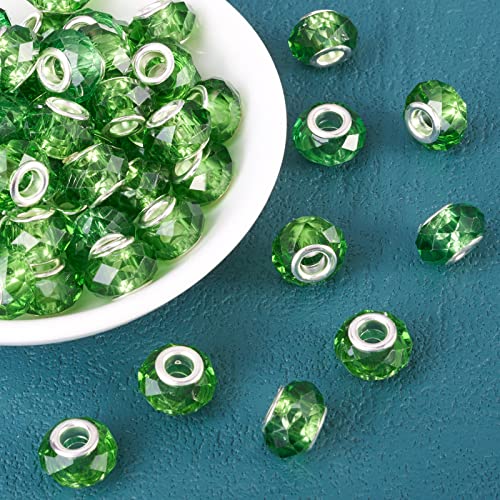 100pcs 14mm Green European Glass Beads - Large Hole, Lampwork, Loose Spacer Beads for St. Patrick's Day DIY Craft Snake Chains Bracelet Necklace Earring Making - Hole: 5mm - color: Green