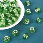 100pcs 14mm Green European Glass Beads - Large Hole, Lampwork, Loose Spacer Beads for St. Patrick's Day DIY Craft Snake Chains Bracelet Necklace Earring Making - Hole: 5mm - color: Green