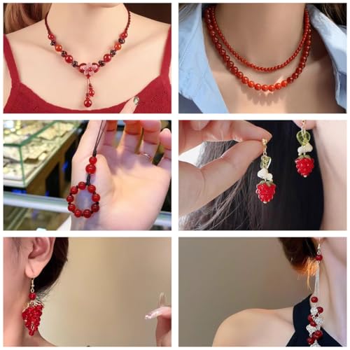 200PCS Glass Beads 8mm Glass Beads for Bracelets Necklaces Jewelry Making DIY Crafts (Red) - color: Red