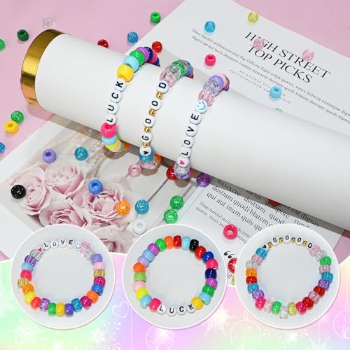 Amaney 500 Pieces 6x9mm Pony Beads Mixed Colors Glitter Transparent Big Hole Plastic Beads (Mixd) - color: Mixed
