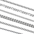 6 Pcs Silver Chains, Stainless Steel Cuban Link/Rope/Box/Figaro/Square Rolo/Wheat Chain Necklace Jewelry Set for Men Women - color: 16 inches