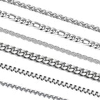 6 Pcs Silver Chains, Stainless Steel Cuban Link/Rope/Box/Figaro/Square Rolo/Wheat Chain Necklace Jewelry Set for Men Women - color: 22 inches