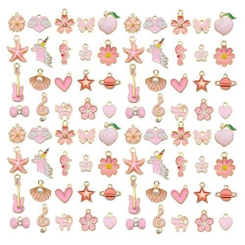 WOCRAFT 40pcs 20 pairs Assorted Enamel Bracelet Charms for Jewelry Making DIY Necklace Bracelet Earrings Keychain Crafting Charms Kit Crafts (Pink-SN991) - color: Pink